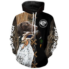 Maxcorners German Shorthaired Pointer Hunting Dog Custom Name Hoodie Shirt for Hunter | Duck