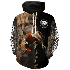 Maxcorners Chocolate Labrador Retriever Hunting Dog Custom Name Hoodie Shirt for Hunter | Pheasant