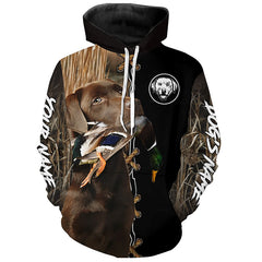 Maxcorners Chocolate Labrador Retriever Hunting Dog Custom Name Hoodie Shirt for Hunter | Duck