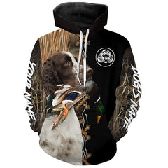 Maxcorners English Springer Spaniel Hunting Dog Custom Name Hoodie Shirt for Hunter | Duck