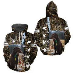 Maxcorners Brown Camo Duck Hunting With Chocolate Lab Dog 3D All Over Printed Shirts, Dog Hunting Clothes LM1809