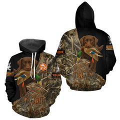 Maxcorners Chocolate Lab Hunting Dog Customized Name All Over Print Shirts For Hunters, Duck Hunting LM2711