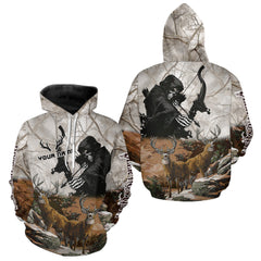 Maxcorners Brown Bowhunting Deer Camouflage Personalized Hunting Bow Grim Reaper Shirt LM0409
