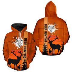 Maxcorners Custom Deer Hunting Shirt Orange 3D All Over Print with Deer Skull & Forest Silhouette LM2608