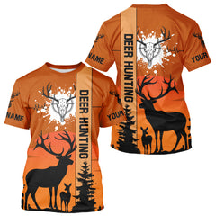 Maxcorners Custom Deer Hunting Shirt Orange 3D All Over Print with Deer Skull & Forest Silhouette LM2608