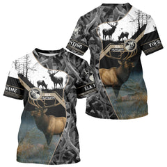Maxcorners Custom 3D Elk Hunting Shirt With Black Camo Pattern And Full All-Over Elk Print For Hunters LM2608