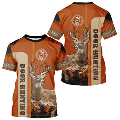 Maxcorners Custom Orange Whitetail Deer Hunting 3D Shirt With Name Print For Hunters, Hunting Gift LM2608