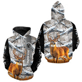 Maxcorners Winter Whitetail Deer Camo Hunting Hoodie 3D All Over Printed Long Sleeves Hunting Shirt For Men LM1812