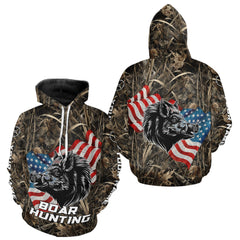 Maxcorners Custom Wild Boar Hunting Camo Full Printing US Flag Shirts Boar Hunting Gifts for Hunters LM3010