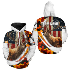Maxcorners Blaze Orange Camo Elk Hunting Hoodie, Longsleeve Shirt for Men, Custom Name LM0409