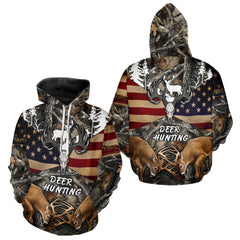 Maxcorners Custom Whitetail Deer Hunting Forest Camo Shirts with US Flag, Personalized Hunting Shirt LM1812