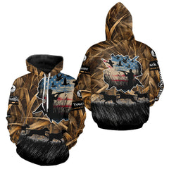 Maxcorners Custom Duck Hunting Camo USA Flag Custom Name 3D Printing Shirts, Duck Hunting Shirts LM2509