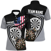 Maxcorners Black Grey American Flag Mens Darts Polo Shirt Custom Patriotic Dart Jerseys For Men
