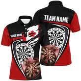 Maxcorners Black Red Canadian Flag Mens Darts Polo Shirt Custom Patriotic Dart Jerseys For Men