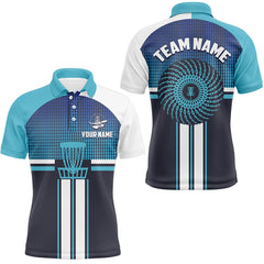 Maxcorners Customized Blue White Mens Disc Golf Polo Shirts Cool Disc Golf Shirt For Men Golf Gifts MT0510