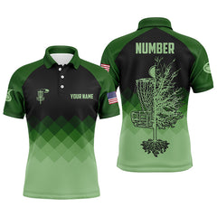 Maxcorners Dark Green Geometric Mens Disc Golf Polo Shirts Customized Disc Golf Shirts For Men MT0510