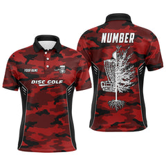 Maxcorners Camo Pattern Mens Golf Polo Shirts, Custom Red Camo Golf Shirt Disc Golf Shirts For Mens, Golf Gifts MT0510