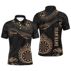 Maxcorners Personalized Golden Hawaiian Tribal Flame Darts Polo Shirt Custom Dart Jerseys For Men