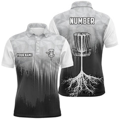 Maxcorners Black & White Mens Disc Golf Polo Shirts Custom Disc Golf Basket Personalized Disc Golf Gifts MT0510