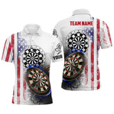 Maxcorners Smoky American Flag Mens Darts Polo Shirt Custom Patriotic Darts Shirt For Men Dart Jerseys