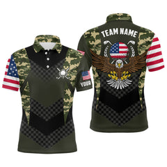 Maxcorners Custom Name American Flag Camo Eagle Golf Polo Shirts, Patriotic Golf Shirts LM1506