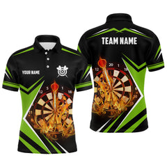 MaxCorners Darts Black Green Fire Flame Customized Name, Team Name 3D Polo Shirt For Men