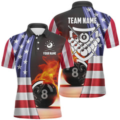 MaxCorners Billiard Fire 8 Ball Pool American Flag Customized Name, Team Name 3D Polo Shirt