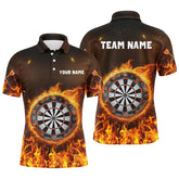 Maxcorners Personalized Fire Flame Dartboard Dart 3D Polo Shirts For Men, Dart Shirts Custom Mens Dart Jerseys