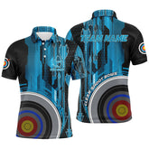 Maxcorners Personalized Vintage Blue 3D Target Archery Polo Shirts For Men, Clear Shoot Bows Archery Shirts