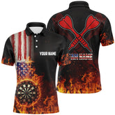 Maxcorners Personalized Us Flag Fire Dartboard Dart 3D Polo Shirts For Men, Custom Patriotic Mens Dart Jerseys