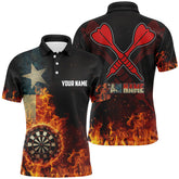 Maxcorners Personalized Texas Flag Fire Dartboard Dart Polo Shirts For Men, Custom Patriotic Mens Dart Jerseys