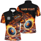 Maxcorners Personalized Flaming Target Archery Men Polo Shirts, Best Archery Target Shirts For Archers