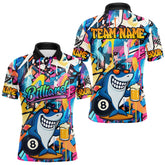 Maxcorners Funny Shark Colorful Graffiti Style Custom 8 Ball Billiard Shirt For Men Best Billiard Team Jersey