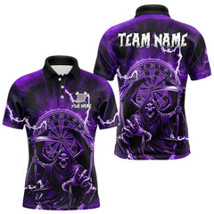Maxcorners Purple Grim Reaper Lightning 3D Darts Shirt For Men Custom Darts Jersey Team Polo & 1/4 Zip TU0710