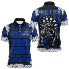 Maxcorners Blue Brick-Wall Fierce Bulldog Men Darts Polo Team Shirt Personalized Name For Players TU0212