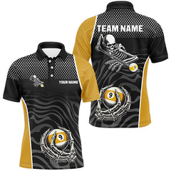 Maxcorners 9 Ball Skeleton Custom Billiard Polo & 1/4 Zip Shirts For Men, Funny 9 Ball Pool Billiard Jerseys