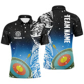 Maxcorners Personalized 3D Target Archery Green Galaxy Pattern Men Polo Shirts, Team League Archery Jerseys
