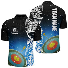 Maxcorners Personalized 3D Target Archery Green Galaxy Pattern Men Polo Shirts, Team League Archery Jerseys