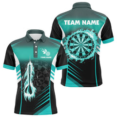 MaxCorners Darts Cyan Fire Arrow Customized Name, Team Name 3D Polo Shirt For Men