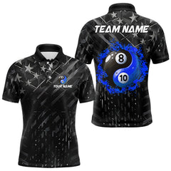 Maxcorners Black Us Flag Ying And Yang 8 Ball & 10 Ball Custom Billiard Shirts For Men Funny Billiard Jerseys