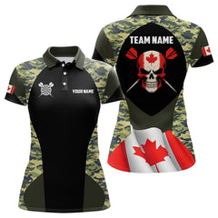Maxcorners Canada Waving Flag Skull Green Camo Custom Dart Shirts For Men, Patriotic Dart Team Jerseys LM1506