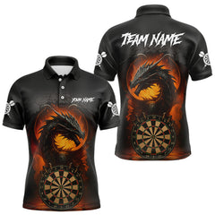 Maxcorners Personalized Black Grey Dragon Darts Shirt For Men Custom Fire Dart Jersey Team Polo & 1/4 Zip LM0611