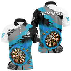 Maxcorners Blue Dartboard Fire Flame Paint Splash Dart Shirt Polo & 1/4 Zip For Men Custom Dart Team Jersey MT1706
