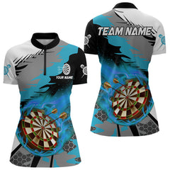 Maxcorners Blue Dartboard Fire Flame Paint Splash Dart Shirt Polo & 1/4 Zip For Men Custom Dart Team Jersey MT1706