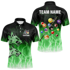 Maxcorners Custom Billiard Shirt For Men, Green Thunder Lightning Wolf Pool Balls Team Jersey Polo & 1/4 Zip MT0708