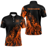 Maxcorners Black And Orange Fire Flame Darts Polo & Quarter Zip Custom Dart Shirt For Men Dart Jerseys