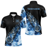 Maxcorners Black And Blue Light Icy Men Darts Polo & Quarter Zip Shirt Custom Dart Shirts For Team Dart Jersey