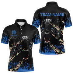 Maxcorners Black And Blue Grunge Panther Darts Shirt Polo & Quarter Zip For Men Custom Darts Team Jersey TU1108