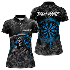 Maxcorners Black And Blue Grim Reaper Smoke Funny Dart Shirts For Men Custom Dart Jerseys, Darts Clothing