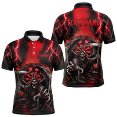 Maxcorners Personalized Red Grim Reaper Thunder Lightning Darts Shirt For Men, 3D Darts Team Jerseys TU1108